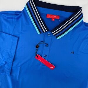 Redvanly Mael Golf Polo Shirt Mens XXL Marine Blue Striped Collar Short Sleeve